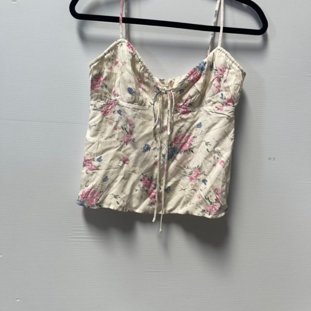 LEYDEN Womens White Floral Spaghetti Strap V Neck Tank Top